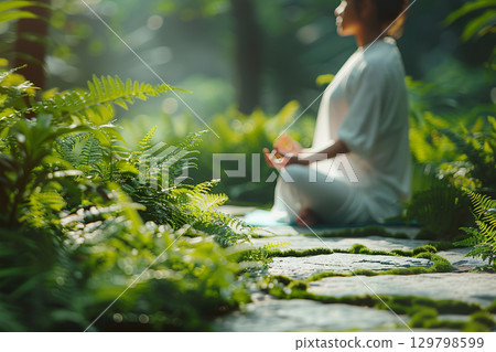 Serene Meditation in Lush Nature for Tranquility and Wellness. 129798599
