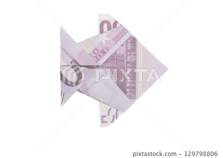 Origami Fish from a Euro Bill Note isolated Origami Fish from a Euro Bill Note isolated 129798806