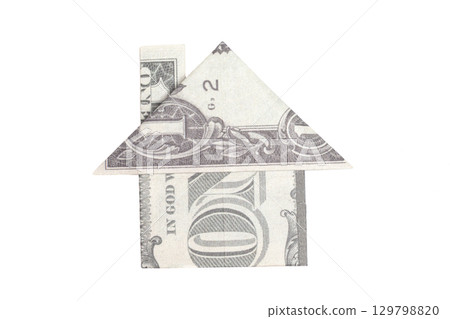 Money Origami House from a One Dollar Bill Note isolated Money Origami House from a One Dollar Bill Note isolated 129798820
