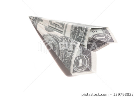 Money Origami Plane from a One Dollar Bill Note isolated 129798822