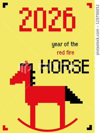 2026 Year of the Red Fire Horse. Chinese Zodiac Symbol in Pixel Art Style. Vector illustration. 129798852