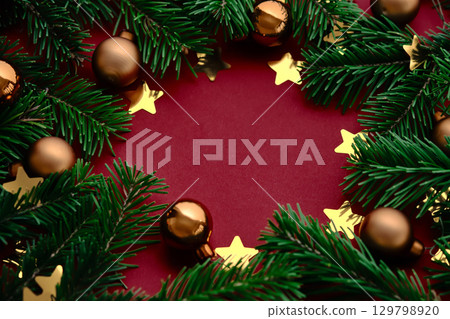Christmas new year red background. Place for the text in Christmas decoration. Christmas new year red background. Place for the text in Christmas decoration. 129798920