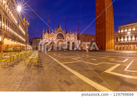 Piazza San Marco and basilica at dawn in Venice Italy Piazza San Marco and basilica at dawn in Venice Italy 129799666