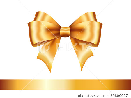 Shiny gold satin ribbon on white background. Vector Christmas gift, valentines day, birthday wrapping element Shiny gold satin ribbon on white background. Vector Christmas gift, valentines day, birthday wrapping element 129800027