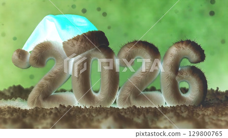 Festive 2026 Fluffy numbers New Year Celebration with Santa Hat with inverted colors 129800765