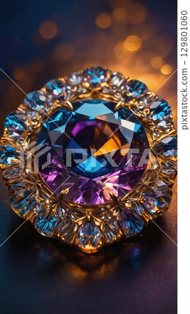 Stunning Multicolor Crystal Ball Isolated on a Black Background for Artistic Display and Photography 129801060
