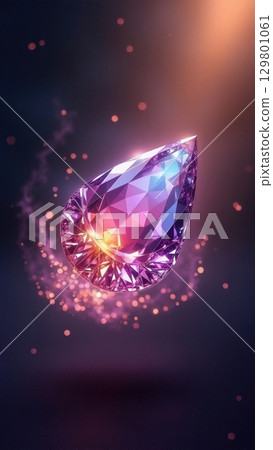 Stunning Pink Diamond Gleaming Brightly, Isolated on a Luxurious Black Background for Elegance 129801061