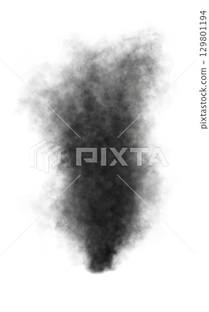 Dense black steam or smoke cloud isolated on transparent background realistic heavy vapor or pollution texture effect 129801194