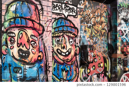 Legal graffiti walls within Leake Street Arches (Banksy Tunnel), The tunnel is characterized by constantly evolving street art and murals. 129801596