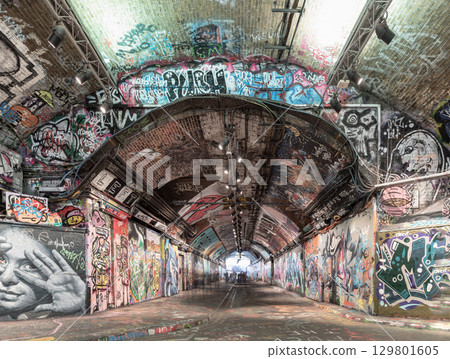 Leake Street Arches also known as the Banksy Tunnel, is a vibrant urban space known for its legal graffiti tunnel. Leake Street Arches also known as the Banksy Tunnel, is a vibrant urban space known for its legal graffiti tunnel. 129801605