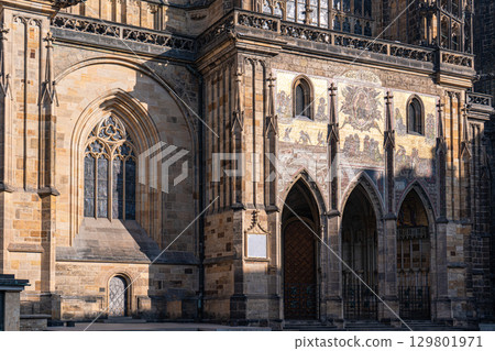 Famous buildings of St. Vitus cathedral and castle of Old Prague 129801971