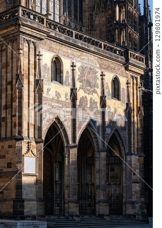 Famous buildings of St. Vitus cathedral and castle of Old Prague 129801974