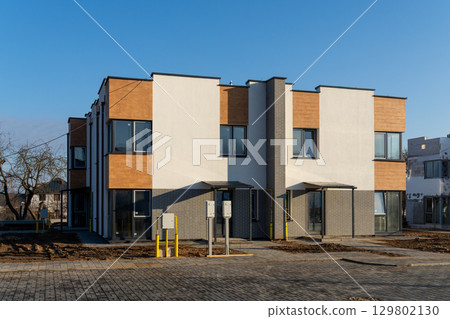 Two-story townhouse at final construction stage. Two-story townhouse at final construction stage. 129802130