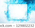 Winter background with blue watercolor snowflakes and white frame 129802232