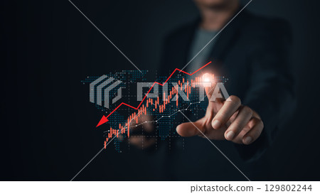Business failure is in the hands of businessmen. Downtrend chart, downtrend stock market, global economic crisis or recession. 129802244