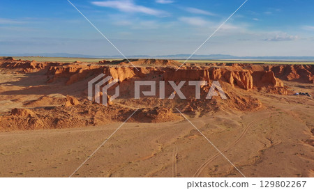 Bayanzag flaming cliffs at sunset in Mongolia 129802267
