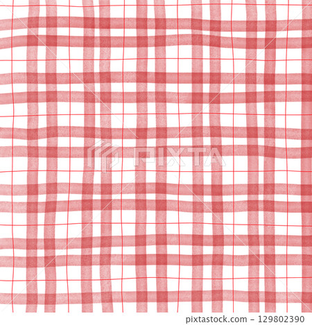 Red Plaid Gingham Check Hand Drawn Background Pattern Overlay Red Plaid Gingham Check Hand Drawn Background Pattern Overlay 129802390