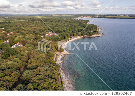 Aerial drone view of resort Lanterna peninsula. Istria, Croatia. 129802407