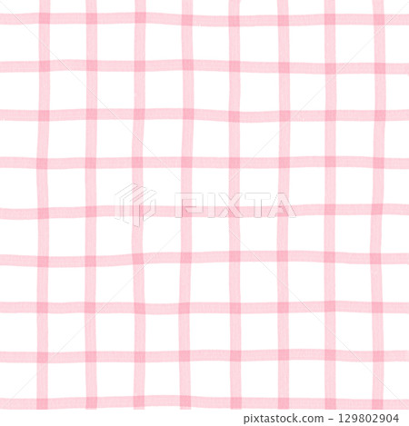 Pink White Plaid Gingham Hand Drawn Background Pattern Overlay 129802904