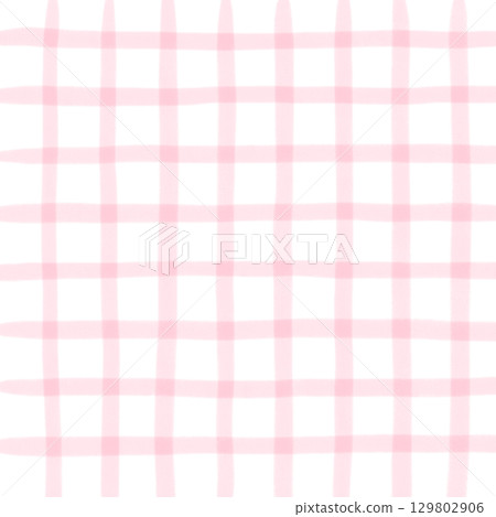 Pink White Plaid Gingham Hand Drawn Background Pattern Overlay 129802906