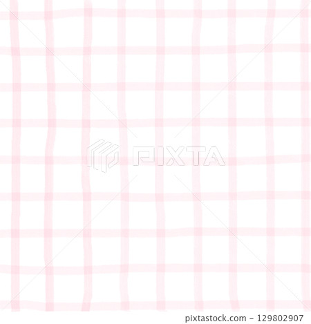 Pink White Plaid Gingham Hand Drawn Background Pattern Overlay 129802907