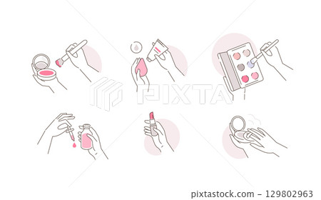 Beauty Girl Hands Holding Containers and Bottles with Beauty Products. Facial Foundation, Lipstick, Serum and other Facial Make Up Cosmetics Beauty Girl Hands Holding Containers and Bottles with Beauty Products. Facial Foundation, Lipstick, Serum and other Facial Make Up Cosmetics 129802963