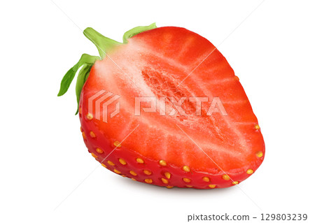 Strawberry half isolated on white background. Fresh berry with depth of field 129803239
