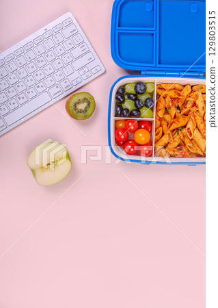 Lunch boxes with food ready for work or school. 129803515