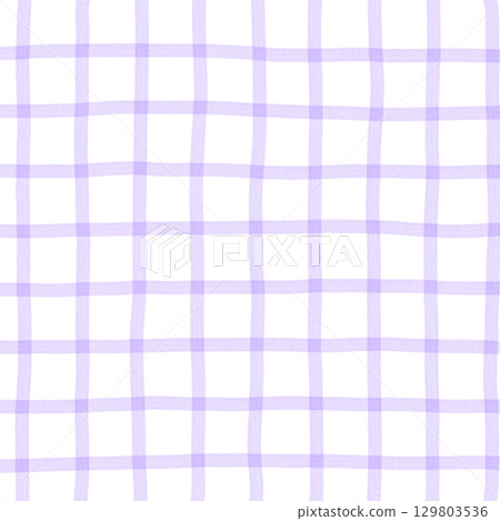 Purple White Plaid Gingham Madras Check Hand Drawn Background Pattern Overlay 129803536