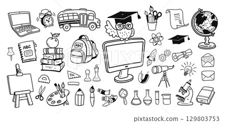 Education doodle icons set Education doodle icons set 129803753