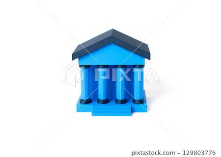 Bank building on a white background. Traditional institutions. Savings protection. 129803776