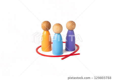 People are circled in red on a white background. Team. Interest group. Selection from statistics. 129803788