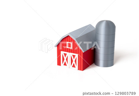 Farm barn on white background, figurine. Farming and agrocomplex. 129803789