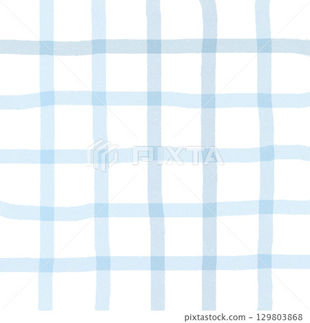 Blue White Plaid Gingham Madras Check Hand Drawn Background Pattern Overlay 129803868