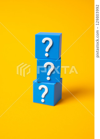 Blocks with question marks. FAQ. Collection of information. Knowledge base. 129803992