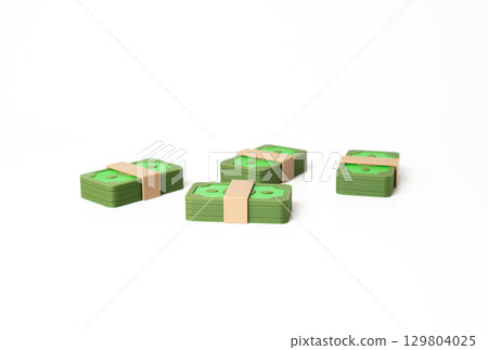 Money on a white background. Dollar packs figures. Cash savings. Money management. Money on a white background. Dollar packs figures. Cash savings. Money management. 129804025