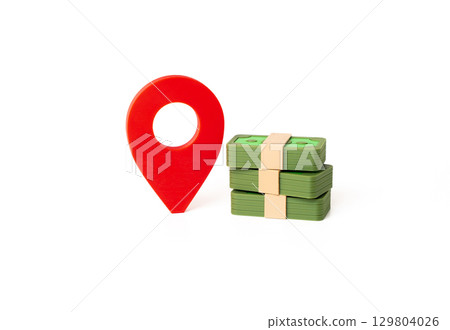 Money and location symbol. Regional investments. Location-based spending. Local economy development. Money and location symbol. Regional investments. Location-based spending. Local economy development. 129804026