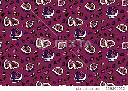 line fig hazelnut repeat seamless eating fresh sketch hand drawn drawing minimalist leaf 129804032