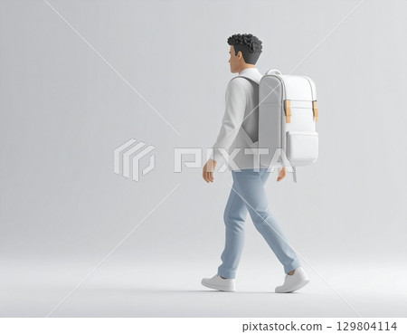 Back view of a person traveling with a backpack 129804114