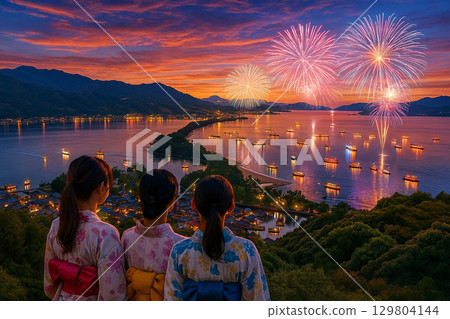 Amanohashidate Fireworks Festival View from Amanohashidate Viewland 129804144