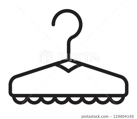 Clothes hanger with frills, feminine changing room sign, black line icon, simple vector monochrome pictogram for a locker, cloakroom, wardrobe, outline illustration 129804148