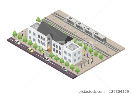 Isometric train station Isometric train station 129804169