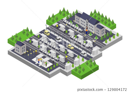 Isometric train station Isometric train station 129804172