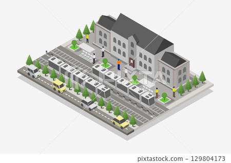 Isometric train station Isometric train station 129804173