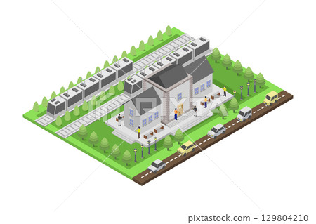 Isometric train station Isometric train station 129804210