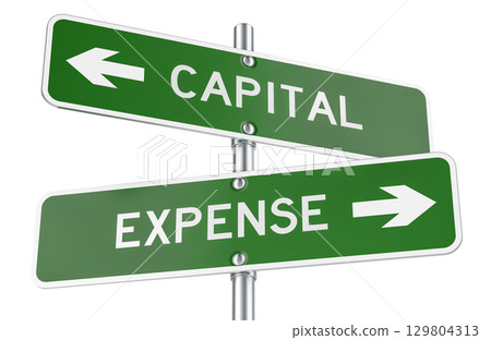 Capital and Expense directions. Opposite traffic sign, 3D rendering 129804313