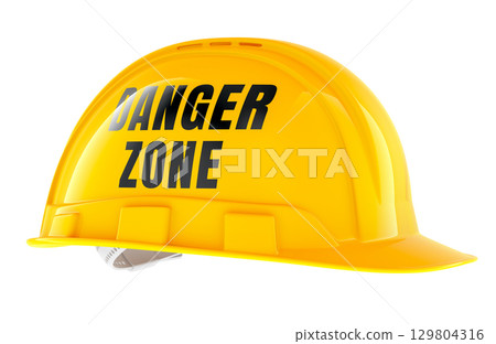 Construction hard hat with danger zone inscription, 3D rendering Construction hard hat with danger zone inscription, 3D rendering 129804316