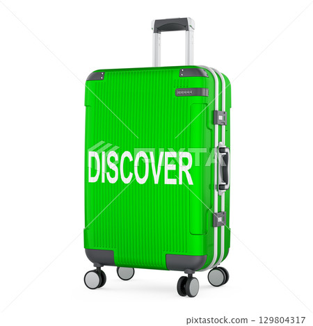 Discover travel concept with suitcase. 3D rendering Discover travel concept with suitcase. 3D rendering 129804317