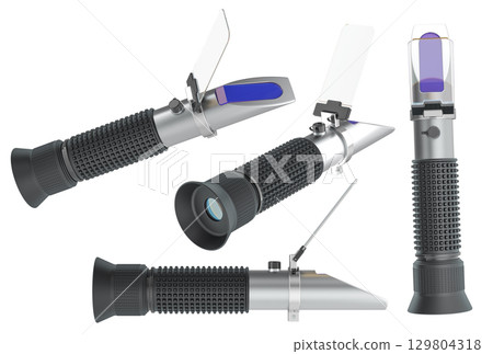Handheld optical refractometer, different perspectives. 3D rendering Handheld optical refractometer, different perspectives. 3D rendering 129804318