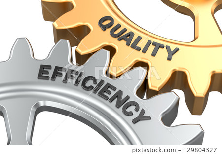 Quality and Efficiency, gears connection. 3D rendering 129804327